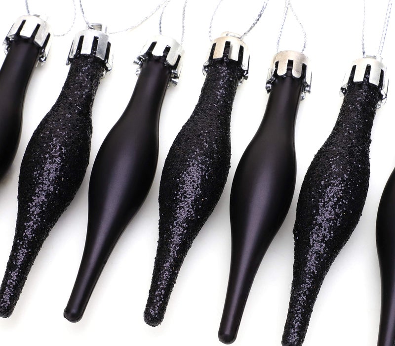 Christmas ConceptsÂ® Pack of 15-8.5cm,85mm (3.4") Droplet Baubles - Matte & Glitter Design - Christmas Ornaments (Black) - Image 3